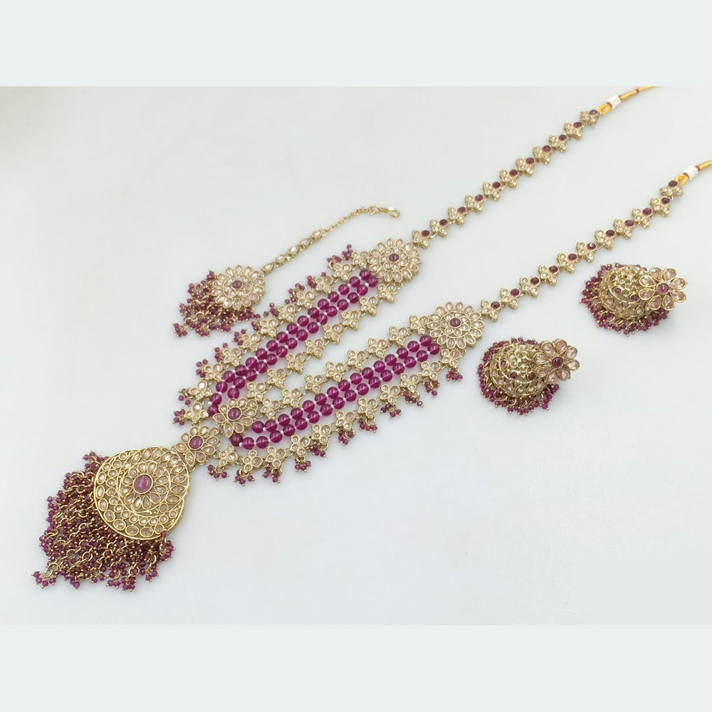Rani Sati Jewels Gold Plated Crystal Stone And Pearls Long Necklace Set