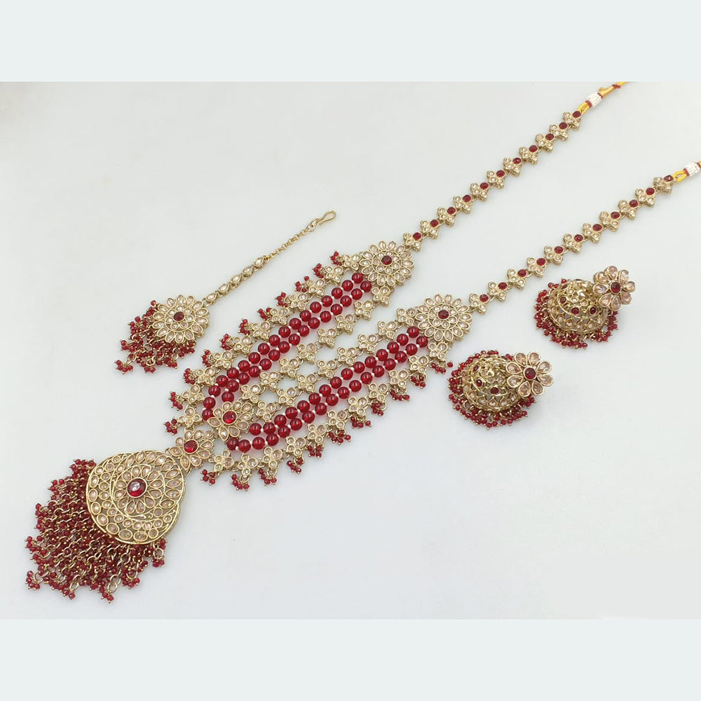 Rani Sati Jewels Gold Plated Crystal Stone And Pearls Long Necklace Set