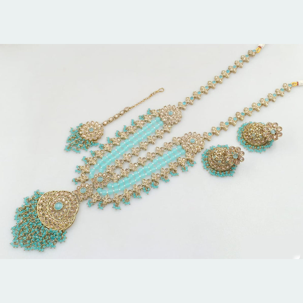 Rani Sati Jewels Gold Plated Crystal Stone And Pearls Long Necklace Set