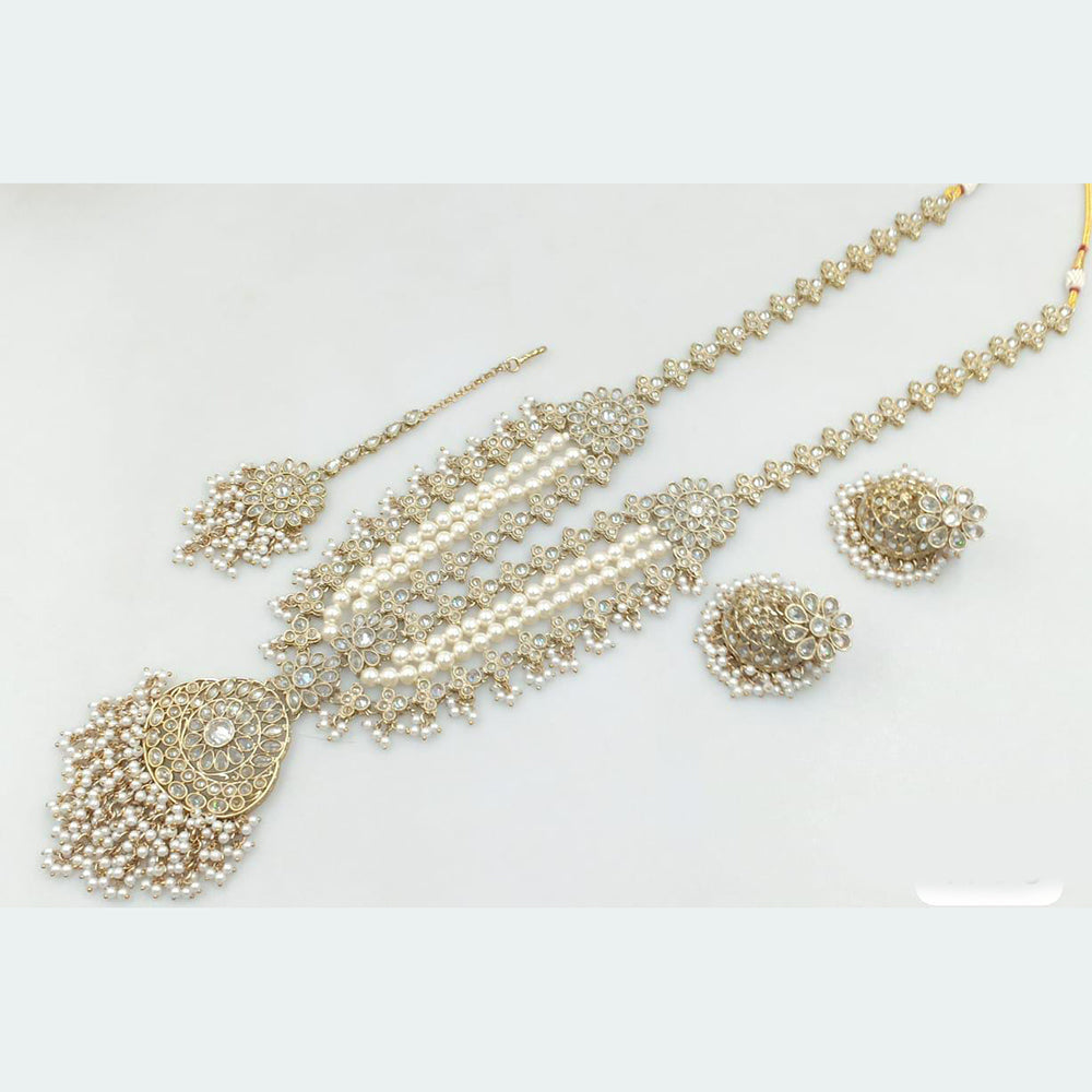 Rani Sati Jewels Gold Plated Crystal Stone And Pearls Long Necklace Set