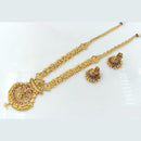 Rani Sati Jewels Gold Plated Pota Stone And Pearls Temple Long Necklace Set