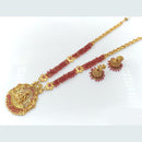 Rani Sati Jewels Gold Plated Pota Stone And Pearls Temple Long Necklace Set