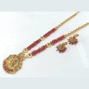 Rani Sati Jewels Gold Plated Pota Stone And Pearls Temple Long Necklace Set