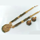 Rani Sati Jewels Gold Plated Pota Stone And Pearls Temple Long Necklace Set
