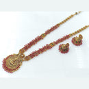 Rani Sati Jewels Gold Plated Pota Stone And Pearls Temple Long Necklace Set