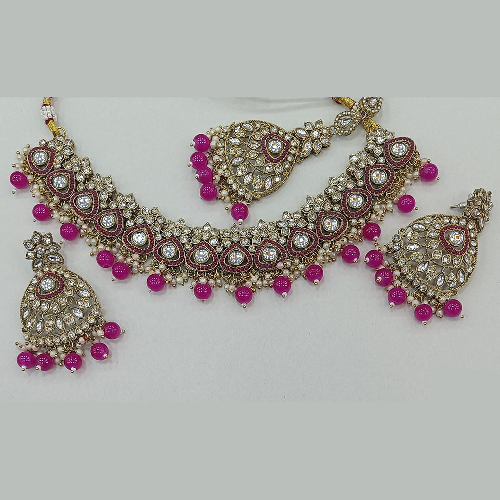 Rani Sati Jewels Gold Plated Crystal Stone And Beads Necklace Set