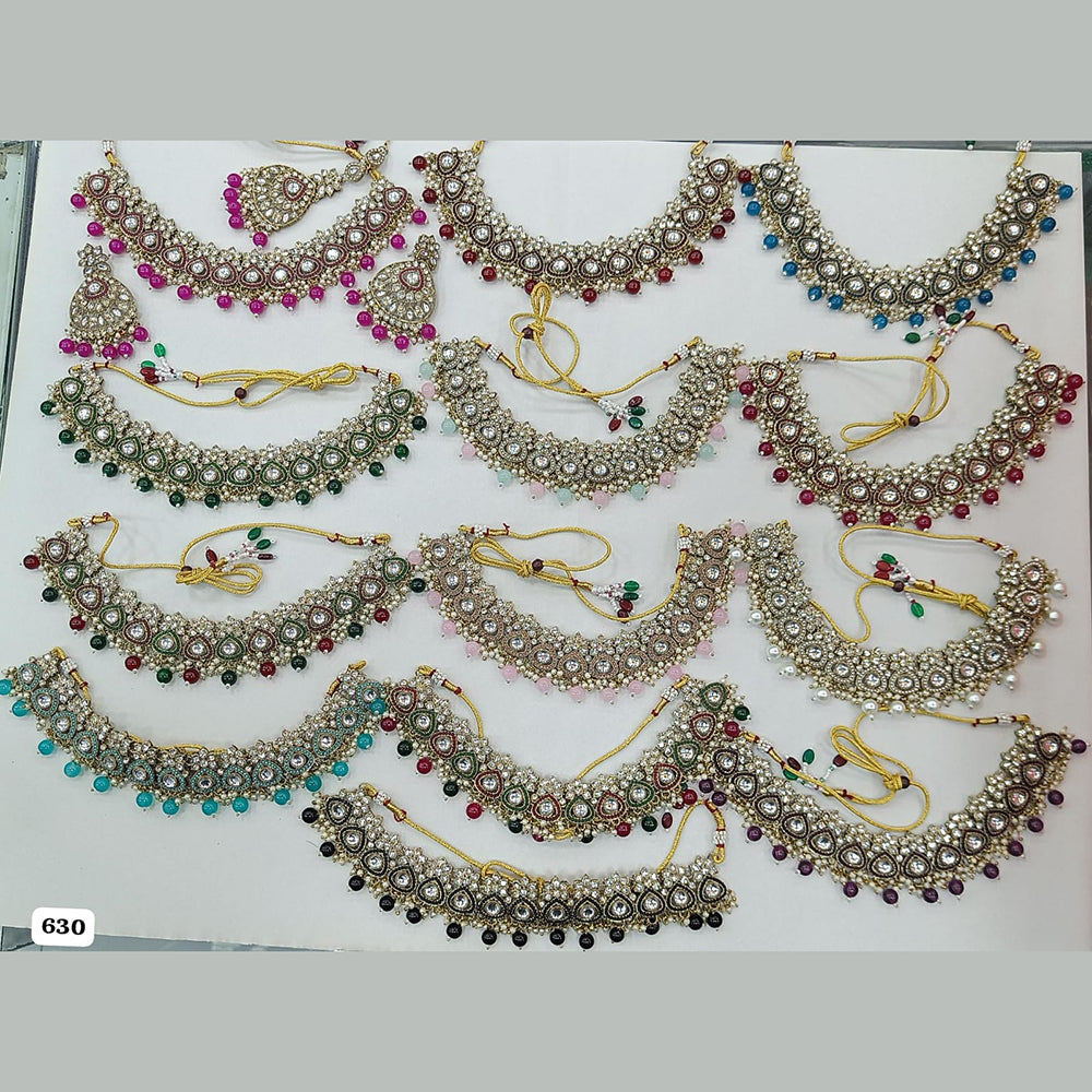 Rani Sati Jewels Gold Plated Crystal Stone And Beads Necklace Set