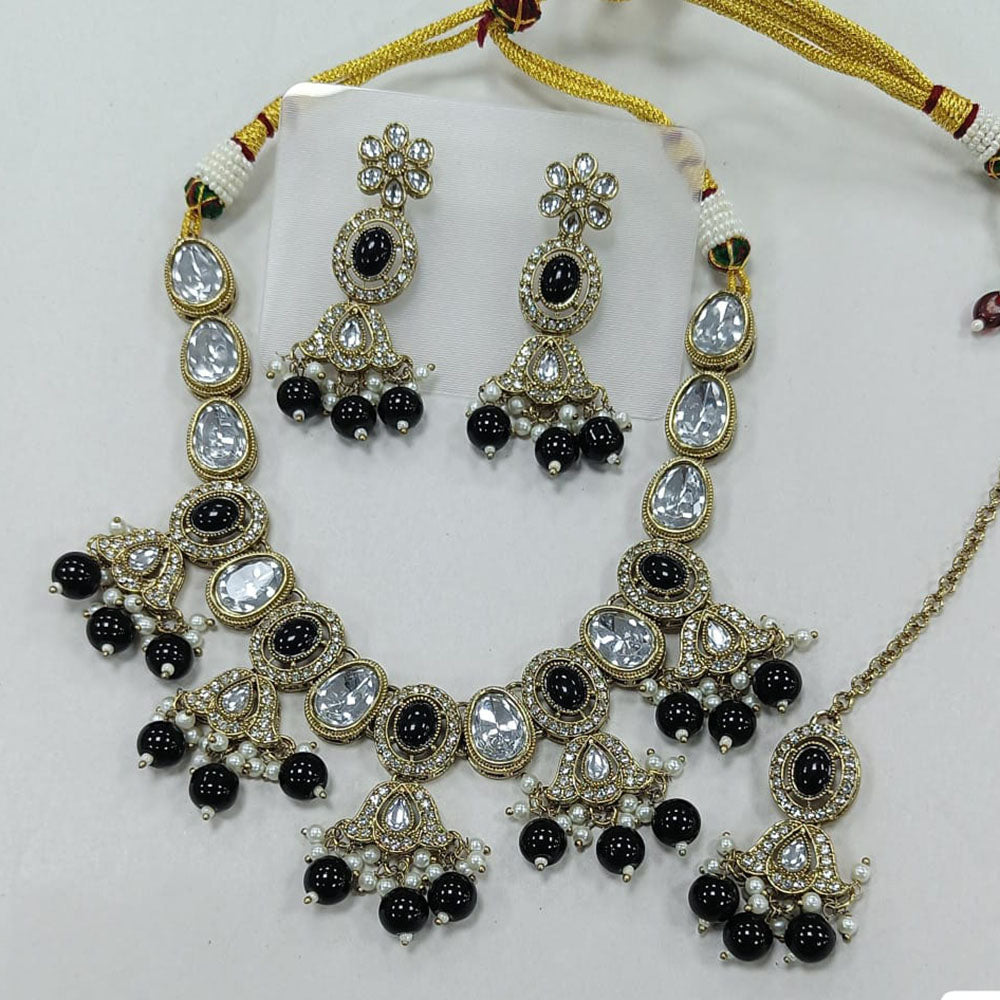 Rani Sati Jewels Gold Plated Gold Plated Kundan Stone Pearl And Beads Necklace Set
