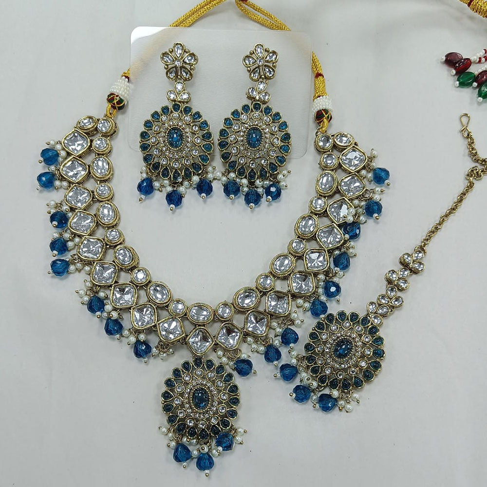 Rani Sati Jewels Gold Plated Gold Plated Kundan Stone Pearl And Beads Necklace Set
