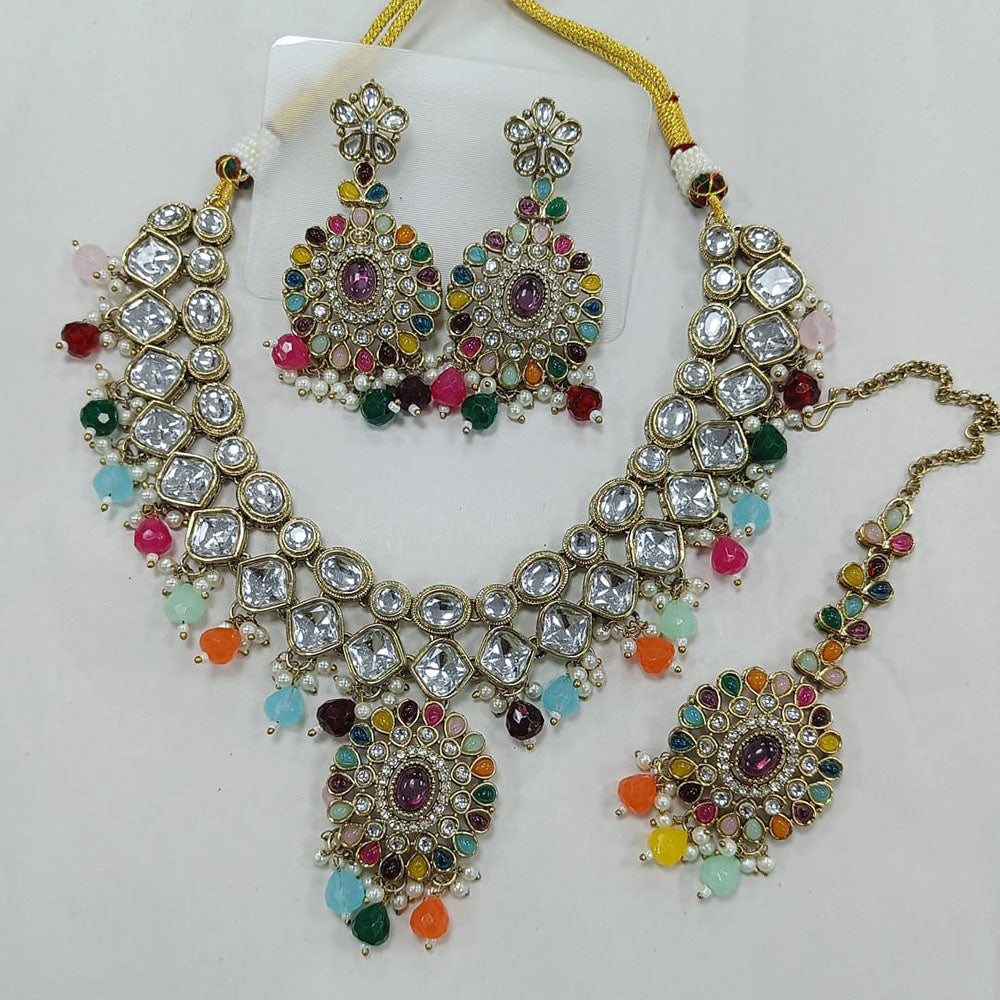 Rani Sati Jewels Gold Plated Gold Plated Kundan Stone Pearl And Beads Necklace Set