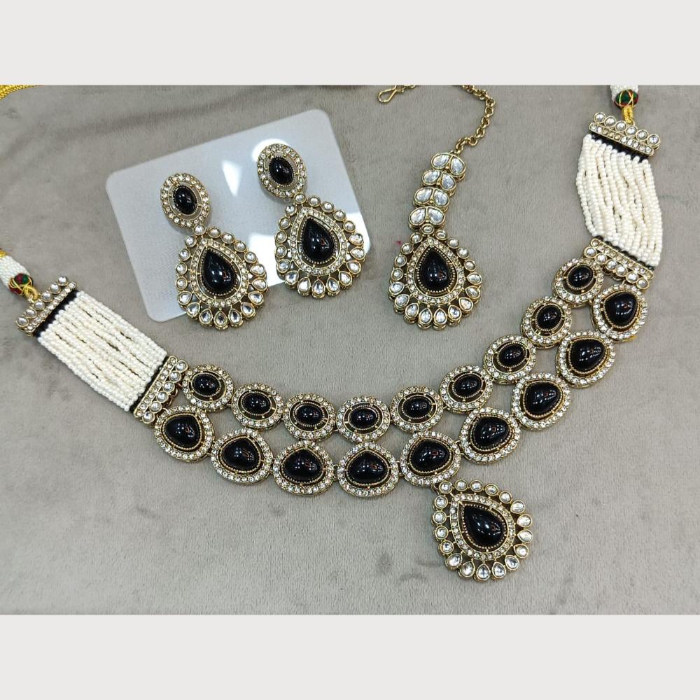 Rani Sati Jewels Gold Plated Pota Stone Beads And Pearls Choker Necklace Set