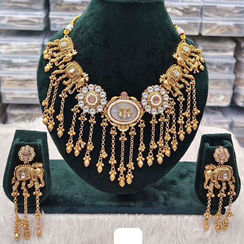 Rani Sati Jewels Sparkling Glow Pota Stone And Pearl Necklace Set