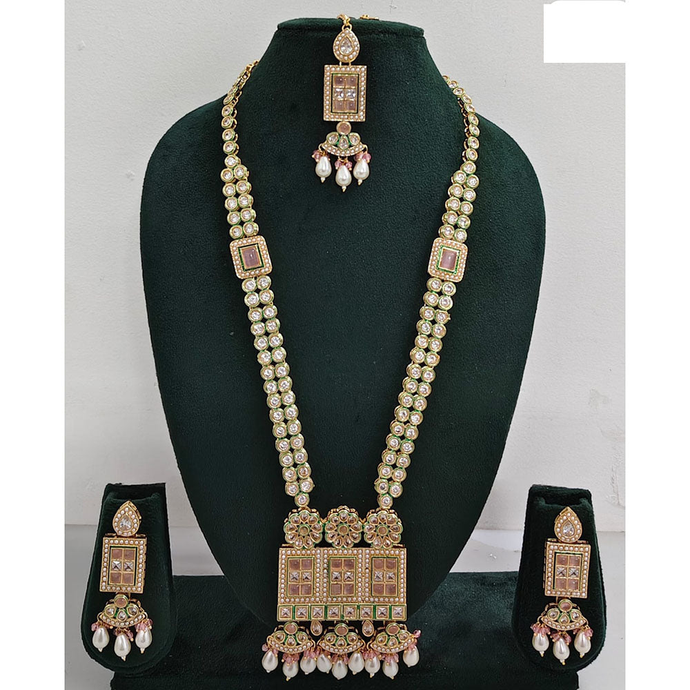 Rani Sati Jewels Regal Glow Crystal Stone And Pearls Necklace Set