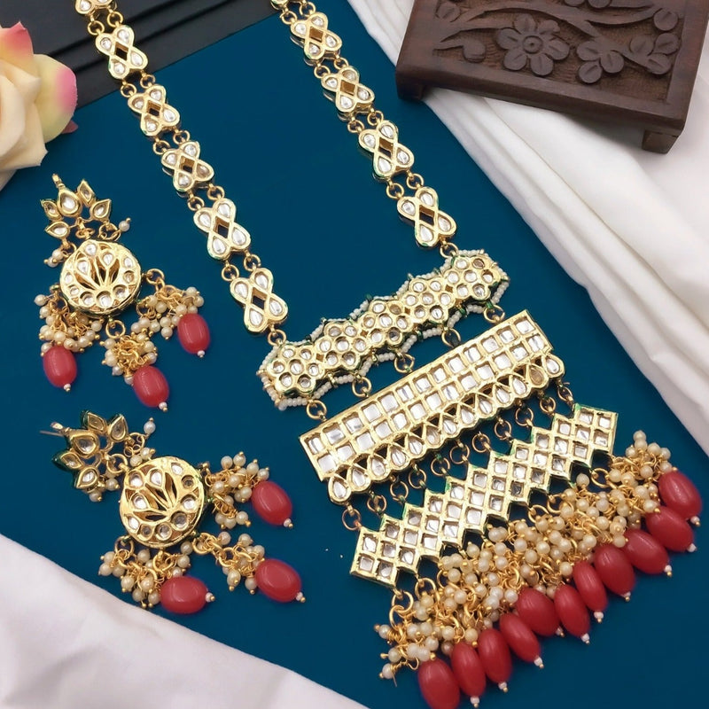 Shree Jai Sai Art Gold Plated Kundan And pearl Long Necklace Set