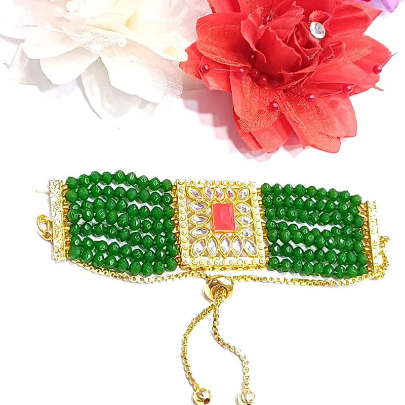 Shree Jai Sai Art Gold Plated Crystal Stone And Beads Bracelet