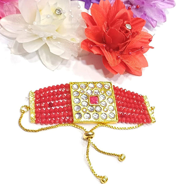 Shree Jai Sai Art Gold Plated Crystal Stone And Beads Bracelet