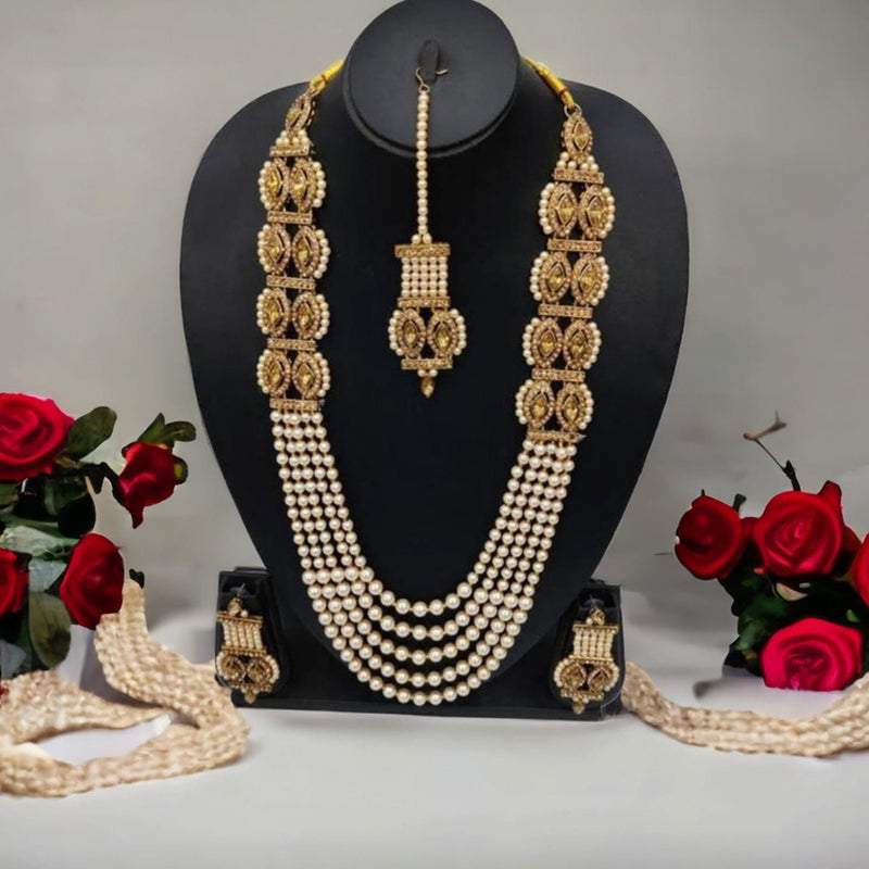 Naitika Art Gold Plated Austrian Stone And Beads Long Necklace Set