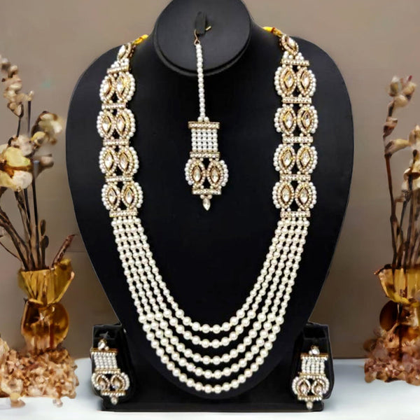 Naitika Arts Gold Plated Austrian And Pearl Long Necklace Set