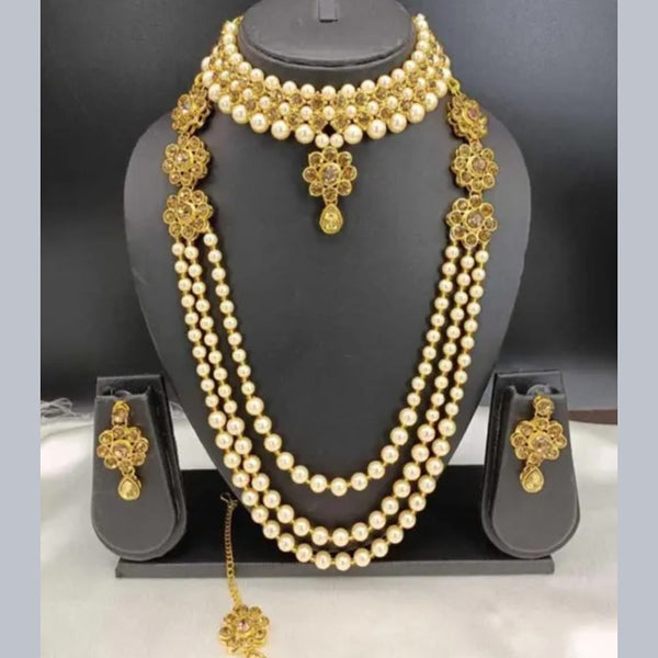 Naitika Arts Gold Plated Austrian Stone And Beads Double Necklace Set