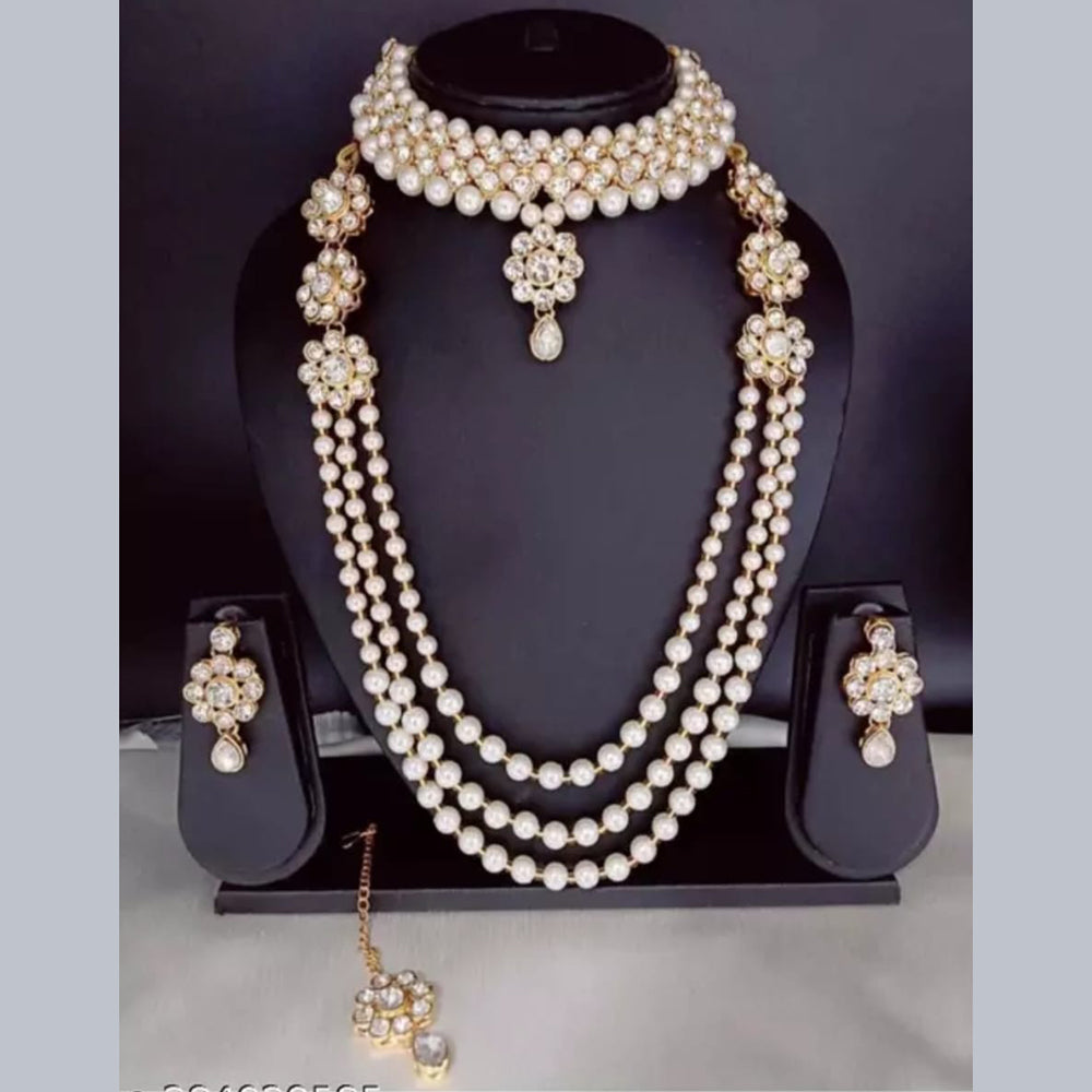 Naitika Arts Gold Plated Austrian Stone And Beads Double Necklace Set