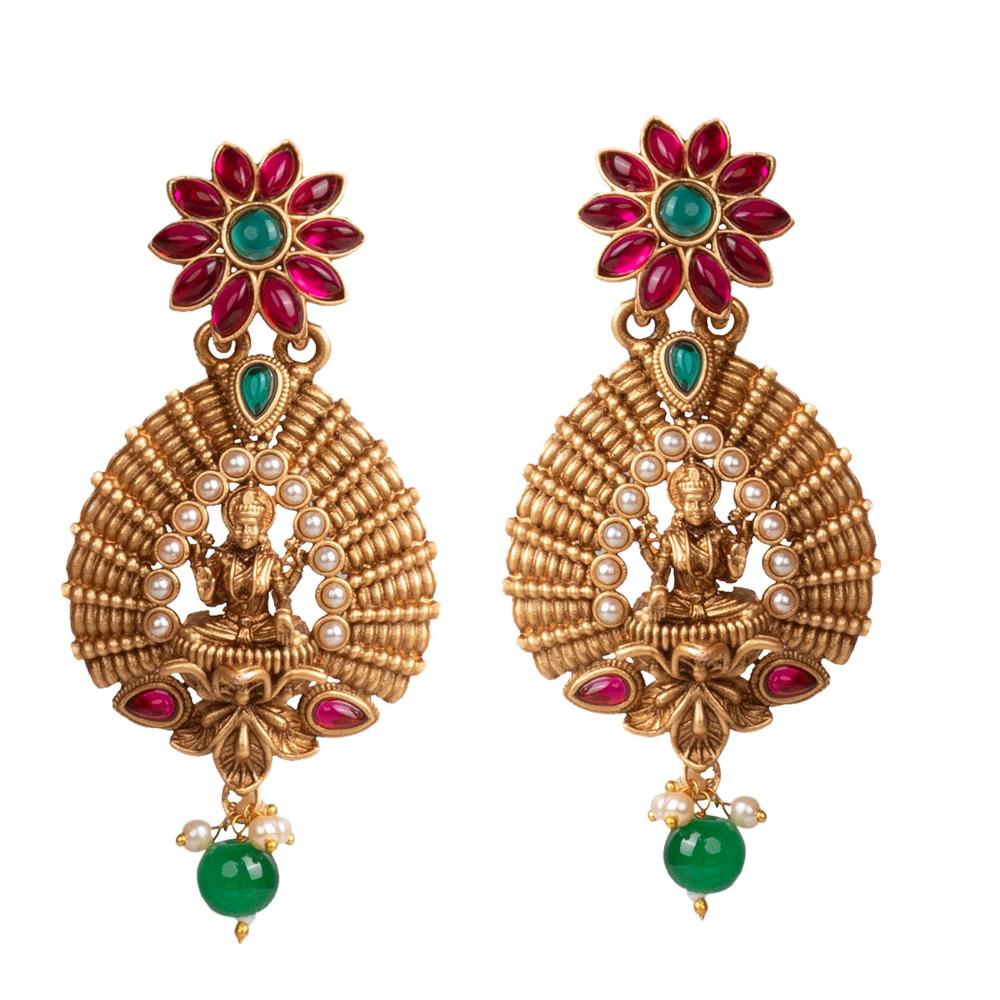 Wearhouse Fashion Gold Plated Beads Temple Dangler Earrings