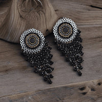 Bevy Pearls Oxidised Plated Beads Dangler Earrings