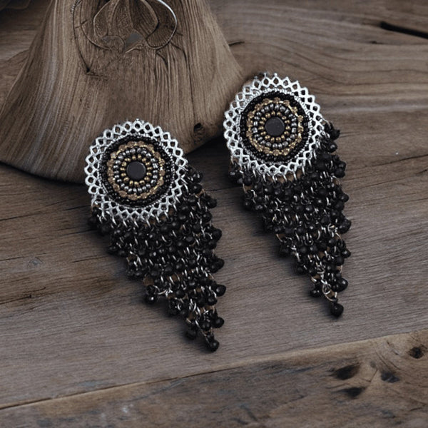 Bevy Pearls Oxidised Plated Beads Dangler Earrings