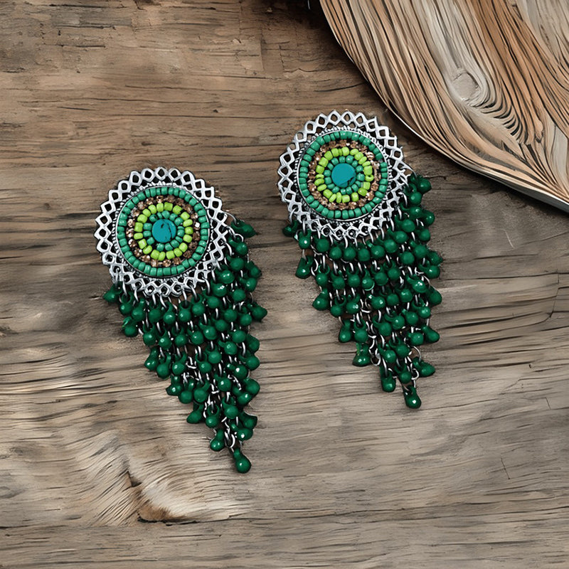 Bevy Pearls Oxidised Plated Beads Dangler Earrings
