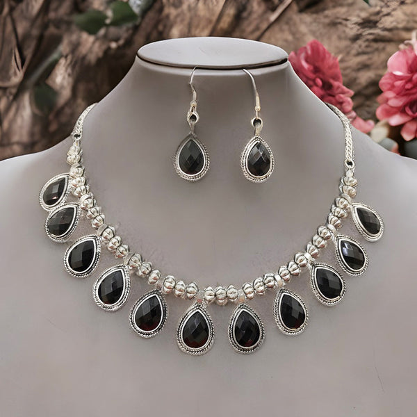 Bevy Pearls Oxidised Plated Crystal Stone Necklace Set