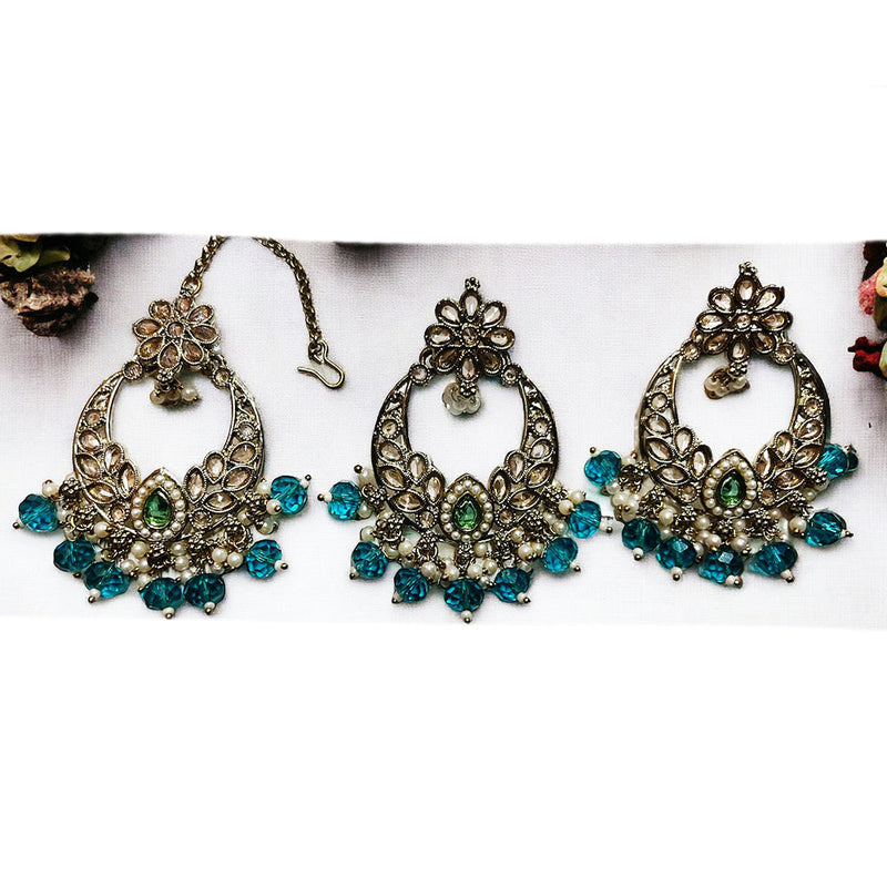 Shree Chamunda Jewellers Gold Plated Crystal Stone Earrings With Maangtikka