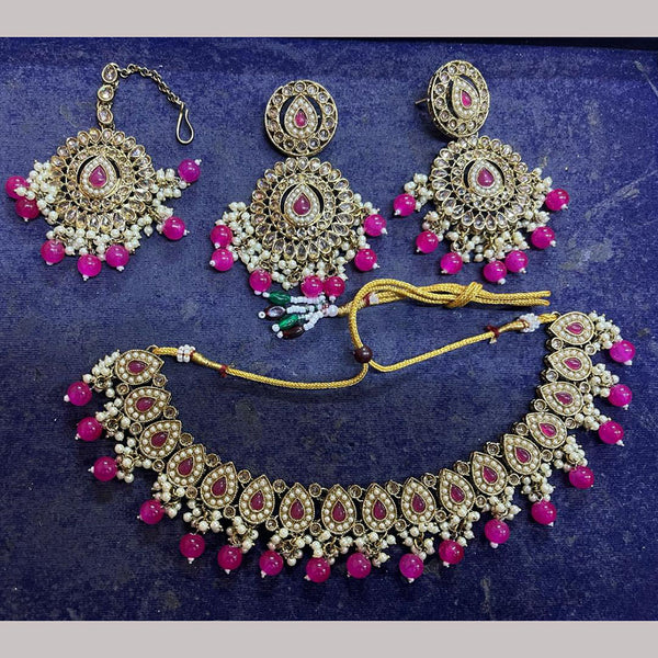 Shree Chamunda Jewellers Gold Plated Pearl Kundan Necklace Set