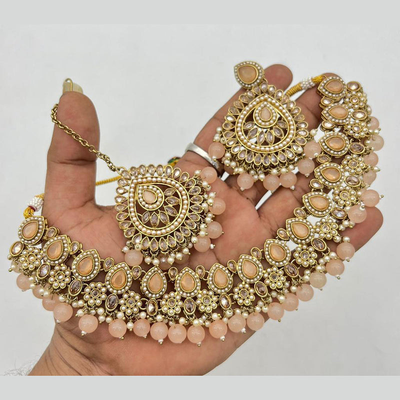 Shree Chamunda Jewellers Gold Plated Austrian And Pearl  Necklace Set