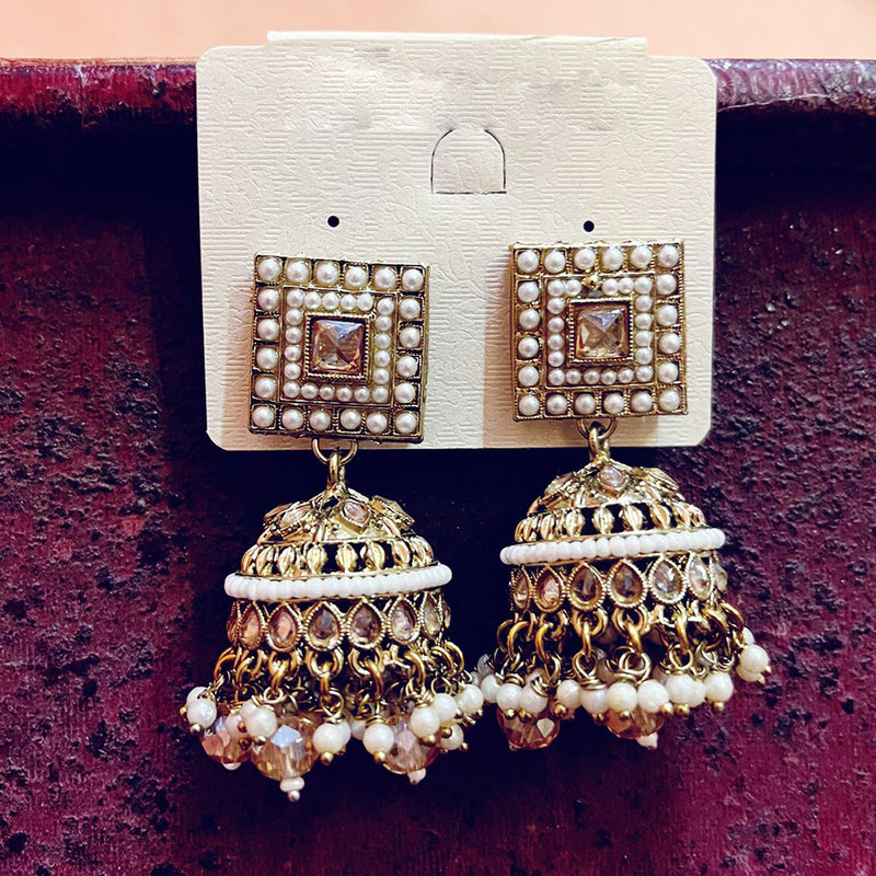 Shree Chamunda Jewellers Gold Plated Crystal And Pearl Jhumki Earrings