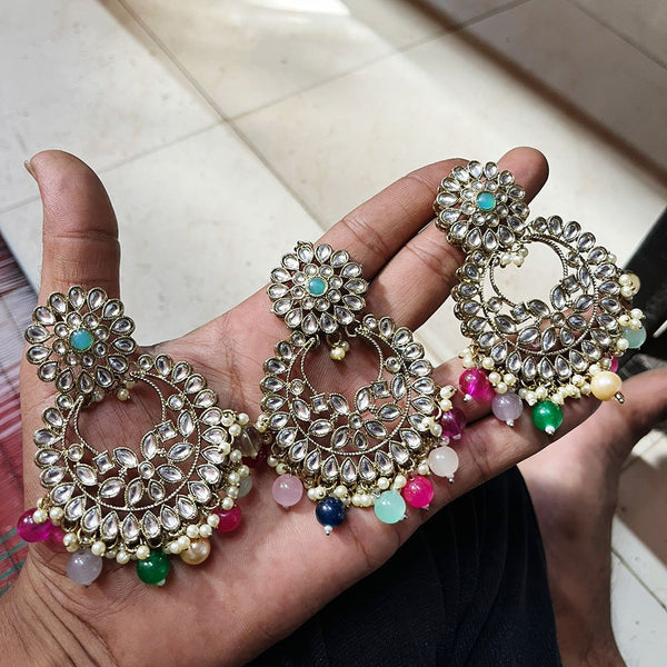 Shree Chamunda Jewellers Gold Plated Crystal Stone Earrings With Mangtikka