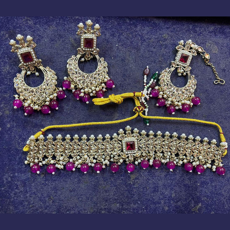 Shree Chamunda Jewellers Gold Plated Crystal Stone And Beads Necklace Set