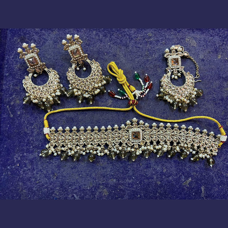 Shree Chamunda Jewellers Gold Plated Crystal Stone And Beads Necklace Set