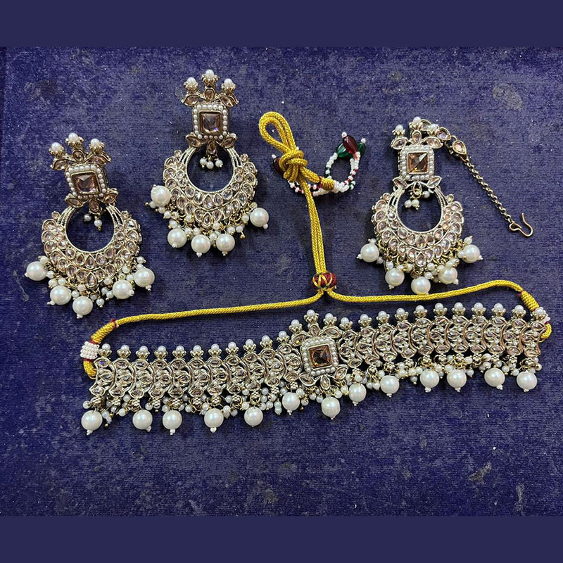 Shree Chamunda Jewellers Gold Plated Crystal Stone And Beads Necklace Set