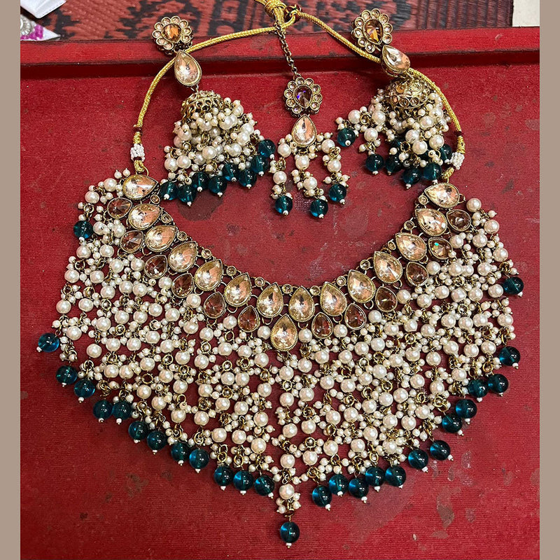 Shree Chamunda Jewellers Gold Plated  Crystal Stone Pearl Necklace Set