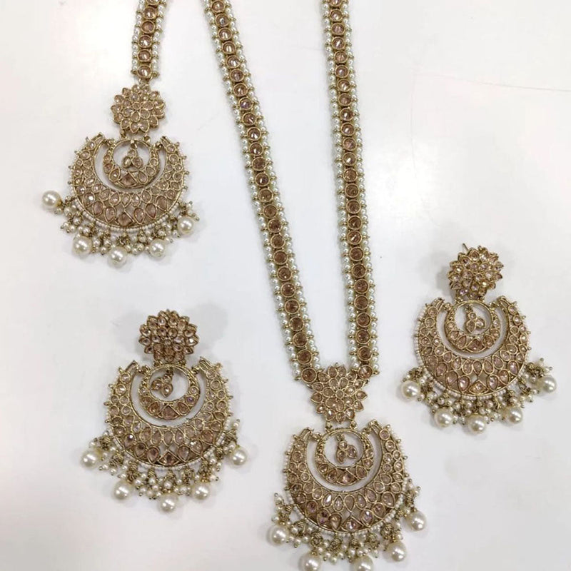 Shree Chamunda Jewellers Gold Plated Crystal Stone And Pearls Long Necklace Set