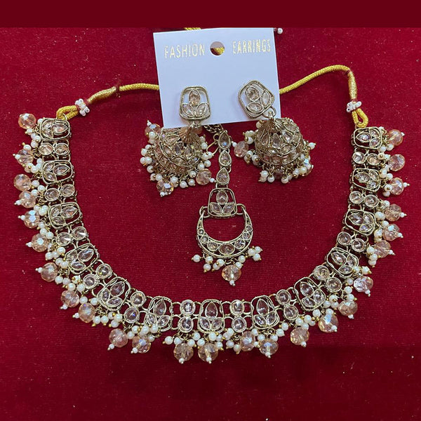 Shree Chamunda Jewellers Gold Plated  Crystal Stone Pearl Necklace Set