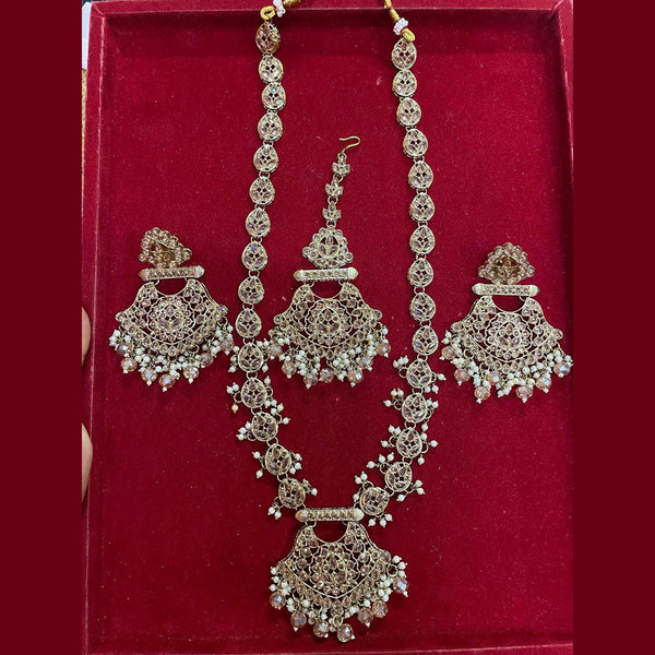 Shree Chamunda Jewellers Gold Plated  Crystal Stone Pearl Long Necklace Set