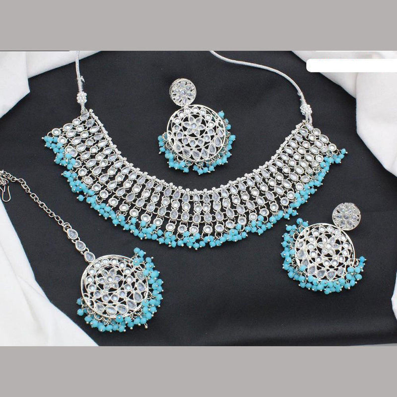 Shree Chamunda Jewellers Silver Plated Crystal Stone Pearl Necklace Set