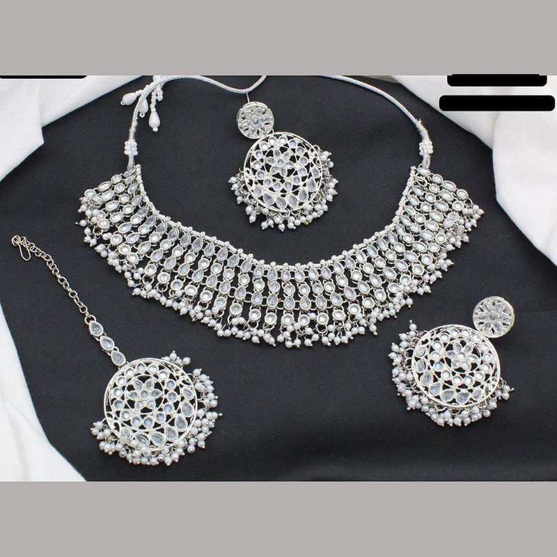 Shree Chamunda Jewellers Silver Plated Crystal Stone Pearl Necklace Set