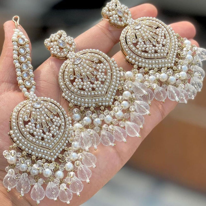 Shree Chamunda Jewellers Gold Plated Crystal Stone Earrings With Mangtikka