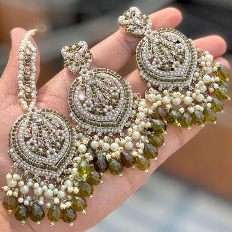 Shree Chamunda Jewellers Gold Plated Crystal Stone Earrings With Mangtikka