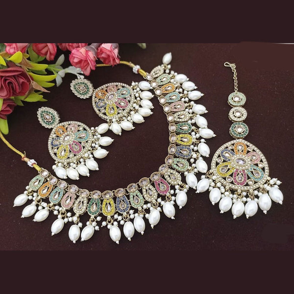 Shree Chamunda Jewellers Gold Plated Crystal Stone Necklace Set