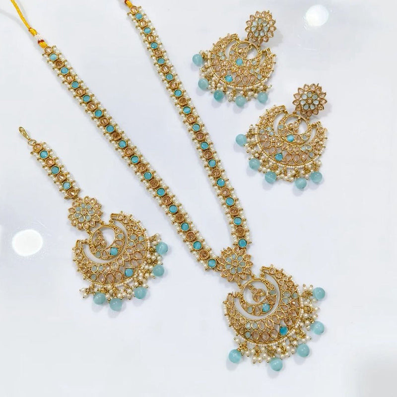 Shree Chamunda Jewellers Gold Plated Crystal Stone And Pearl Long Necklace Set