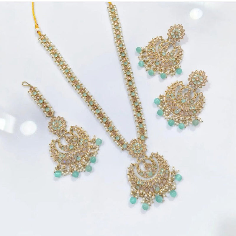 Shree Chamunda Jewellers Gold Plated Crystal Stone And Pearl Long Necklace Set