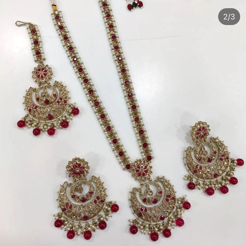 Shree Chamunda Jewellers Gold Plated Crystal Stone And Pearl Long Necklace Set