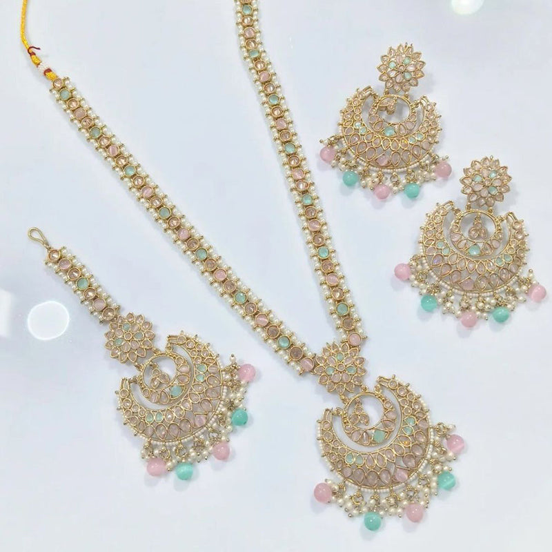 Shree Chamunda Jewellers Gold Plated Crystal Stone And Pearl Long Necklace Set